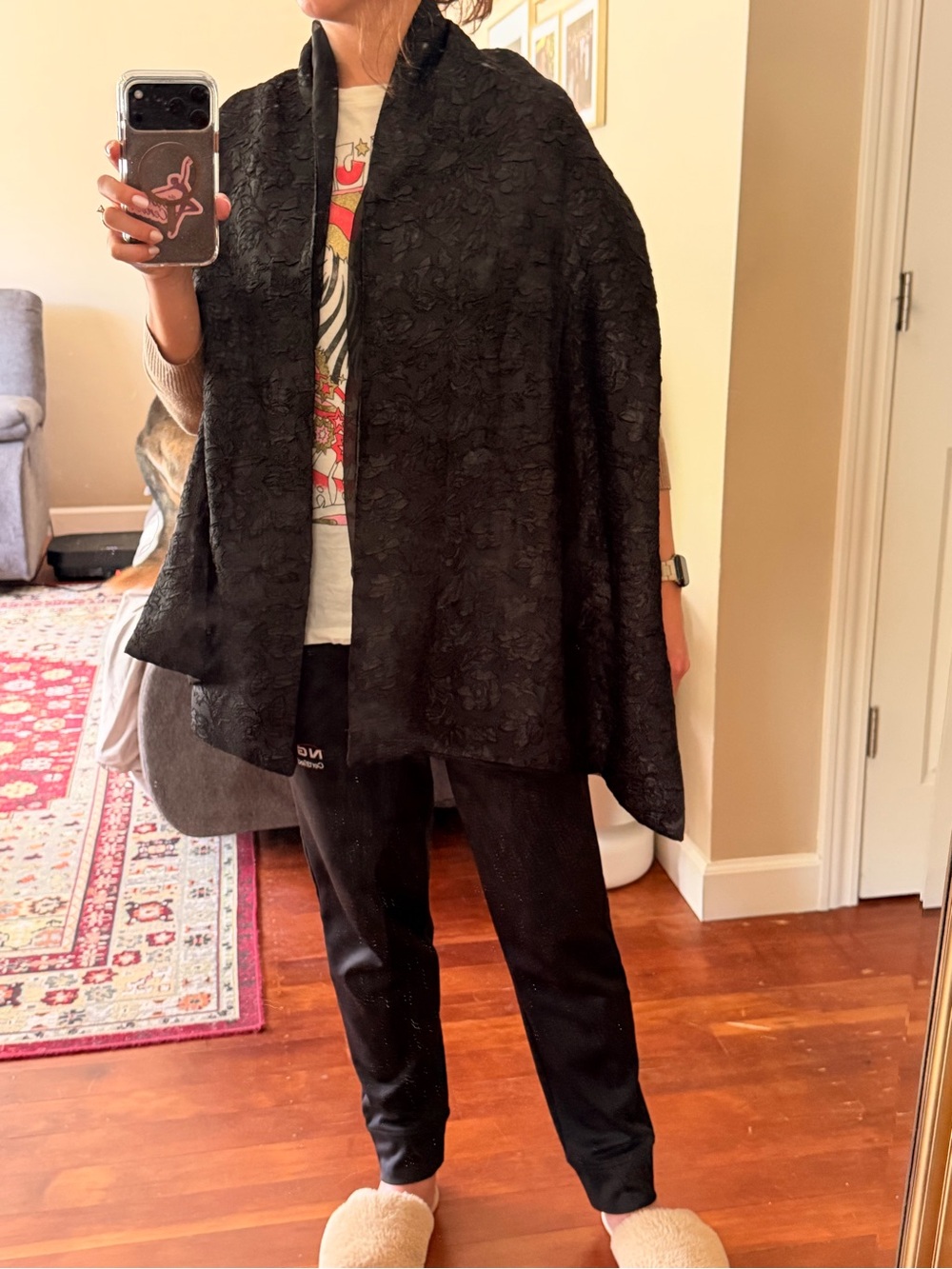 Black Floral Jacquard Wrap Shawl